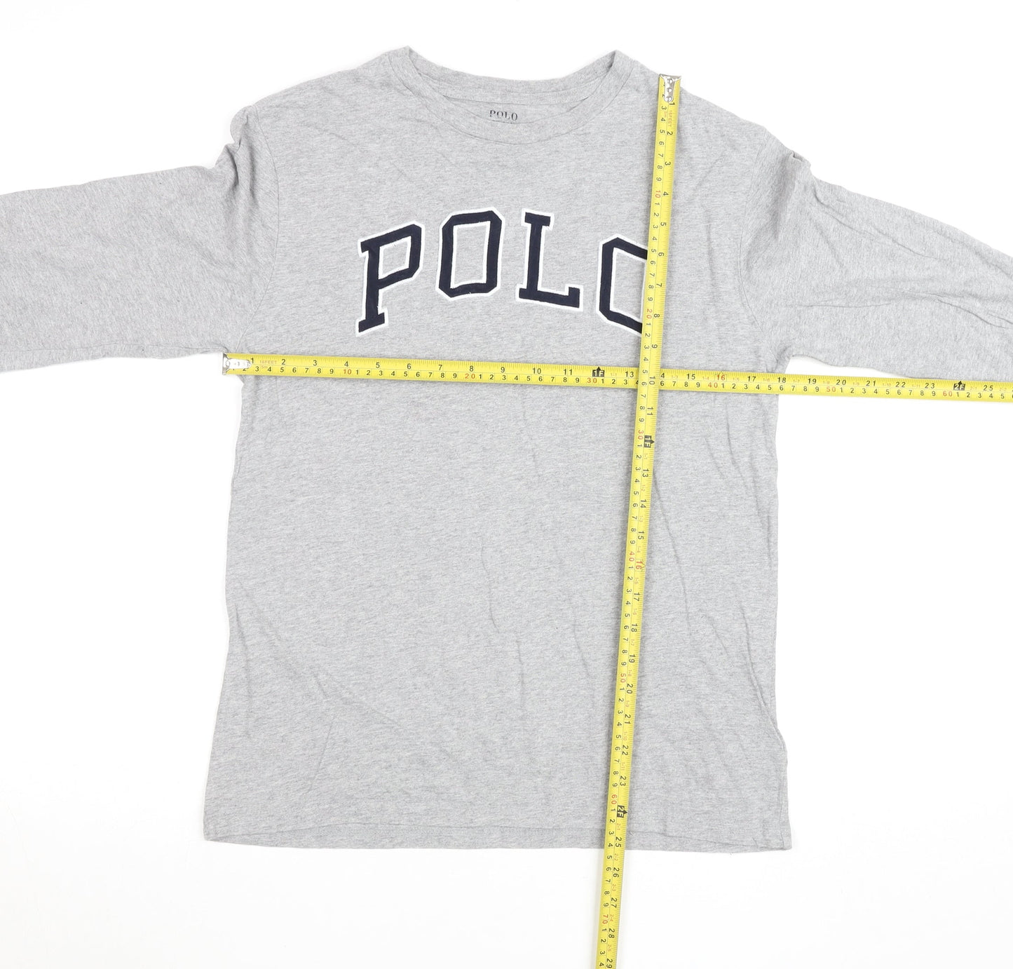 Ralph Lauren Women's Grey Long Sleeve Cotton Logo T-Shirt L