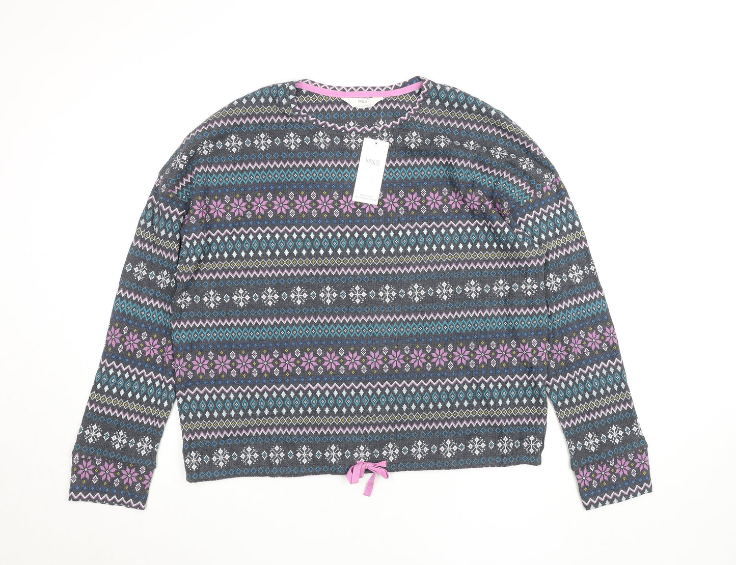 Marks and Spencer Womens Grey Fair Isle Long Sleeve Jersey Top L