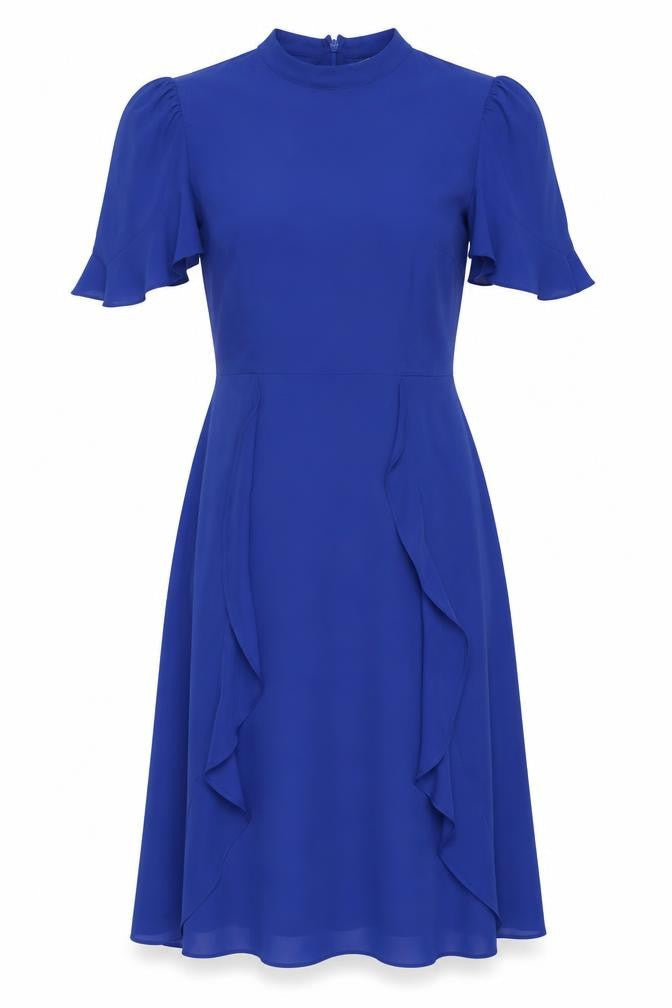 Oasis Women Blue Fit & Flare Ruffle Knee Length Dress Size 8
