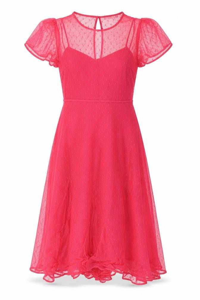 Oasis Women Pink Fit & Flare Midi Dress Size 8 Short Sleeve