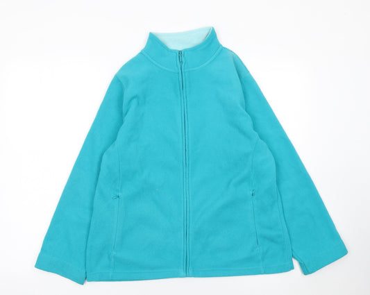 Isle Essentials Womens Blue Fleece Mid-Length Full Zip Jacket Size 14-16