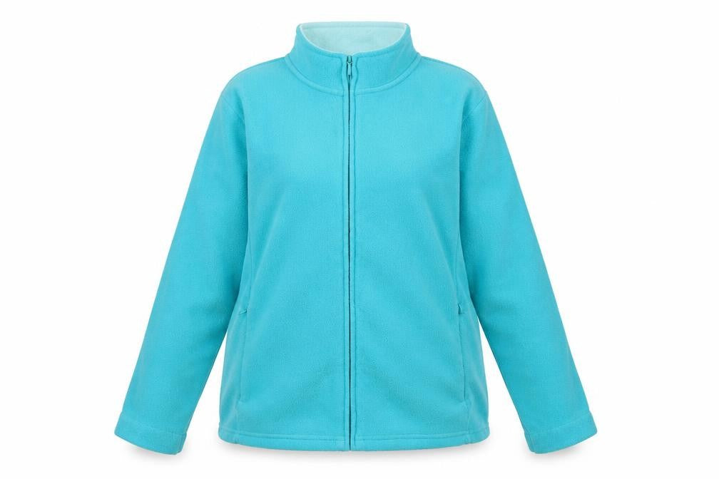 Isle Essentials Womens Blue Fleece Mid-Length Full Zip Jacket Size 14-16