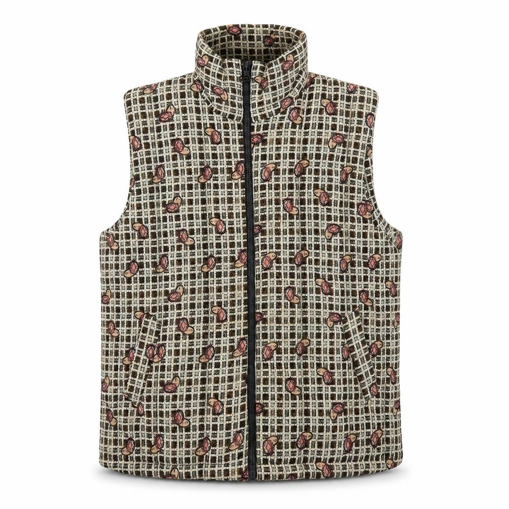Widon Collection Womens Beige 2XL Patterned Zip Waistcoat Jacket