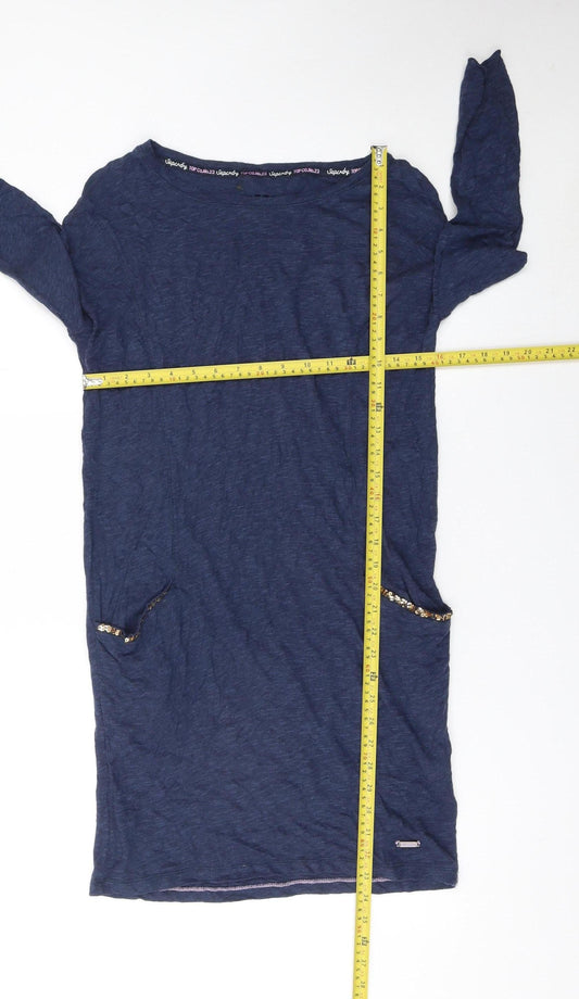 Superdry Women Blue Sequin Pocket Shift Dress Size S