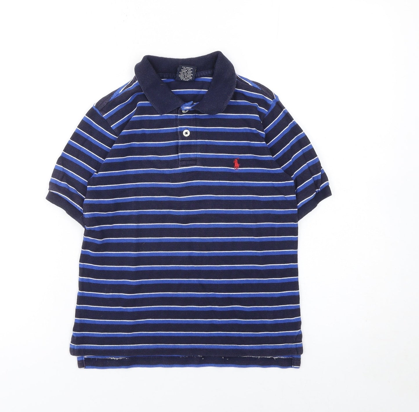 Ralph Lauren Boys Blue Striped Short Sleeve Polo Shirt Age 6 Cotton