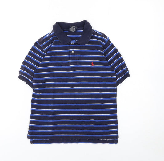 Ralph Lauren Boys Blue Striped Short Sleeve Polo Shirt Age 6 Cotton