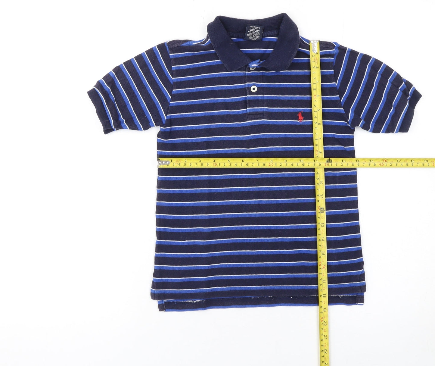 Ralph Lauren Boys Blue Striped Short Sleeve Polo Shirt Age 6 Cotton