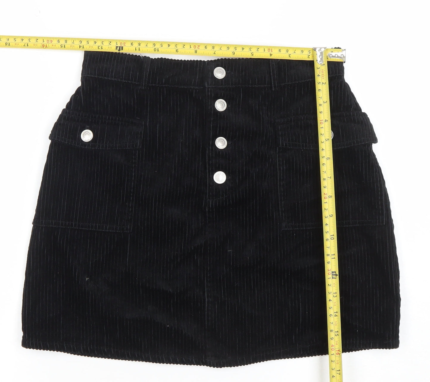Primark Women Black Corduroy A-Line Short Skirt Size 10