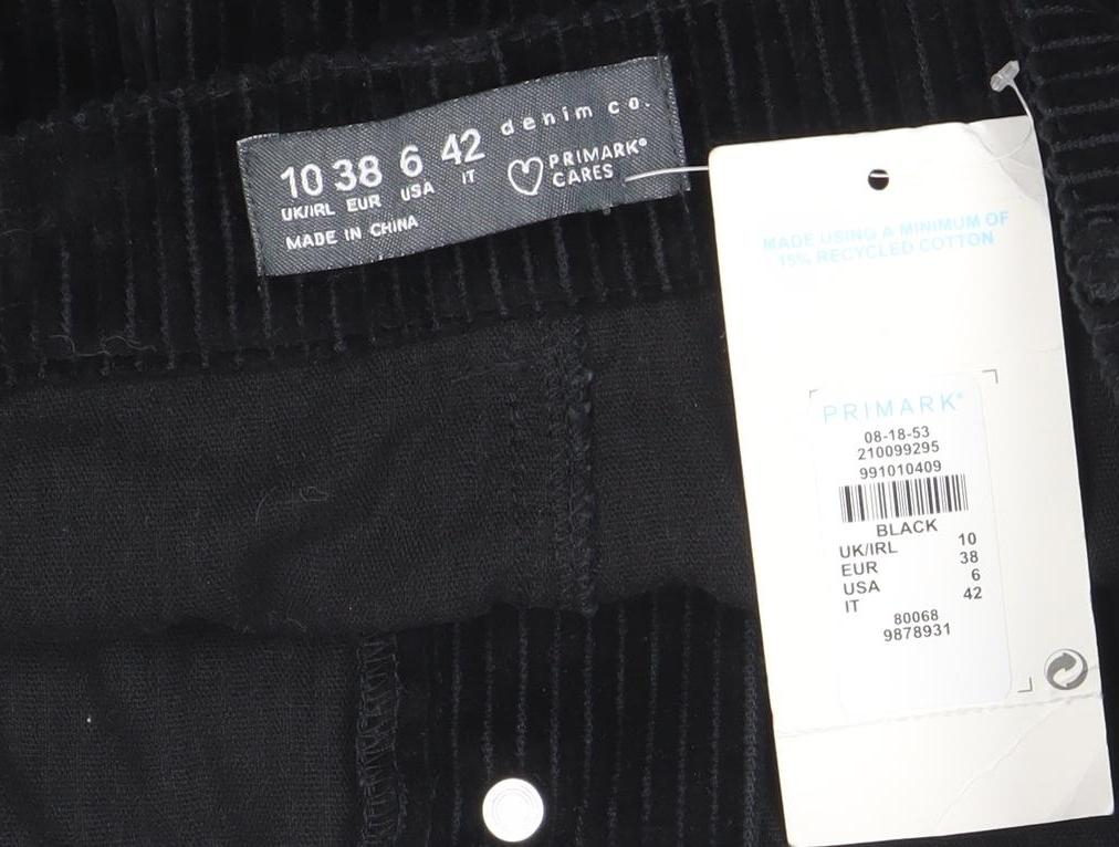 Primark Women Black Corduroy A-Line Short Skirt Size 10