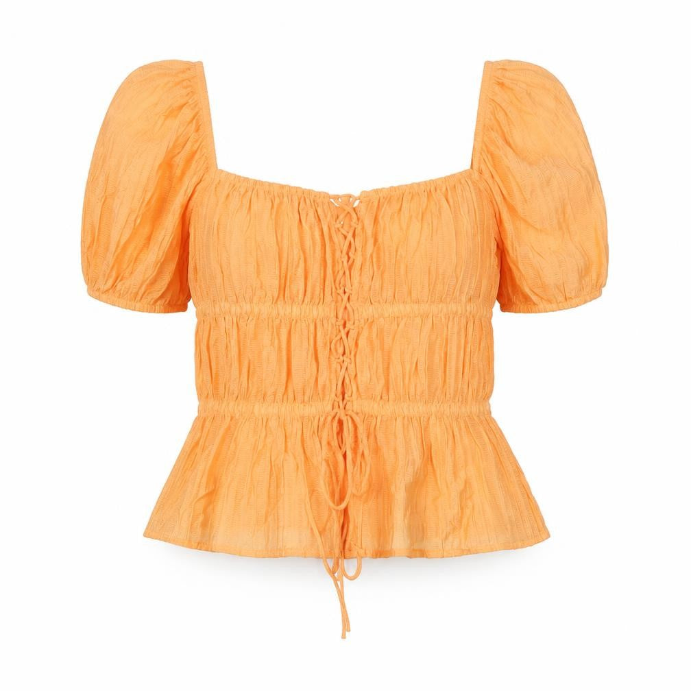 Stradivarius Women's Orange Puff Sleeve Tunic Blouse Size S