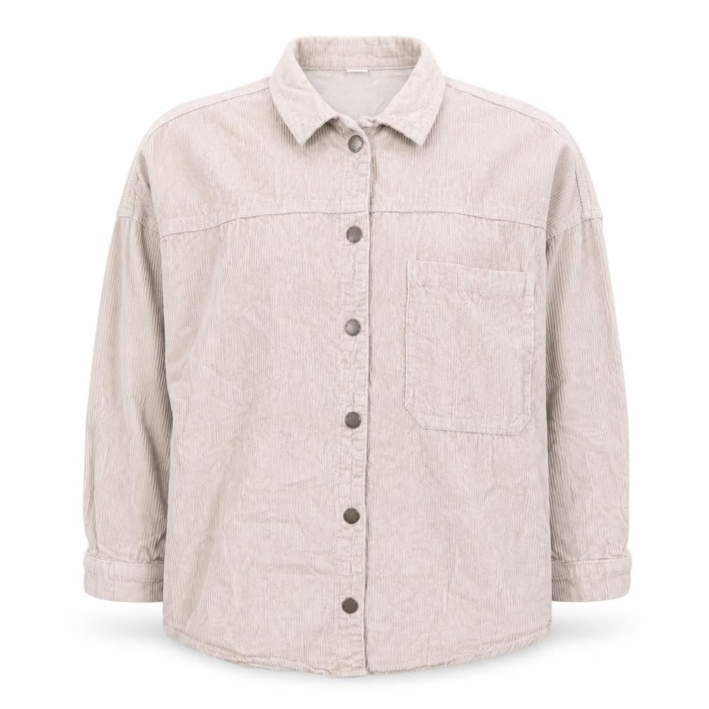 Front view of Next girls’ beige corduroy button-up shirt 12 years 100% cotton
