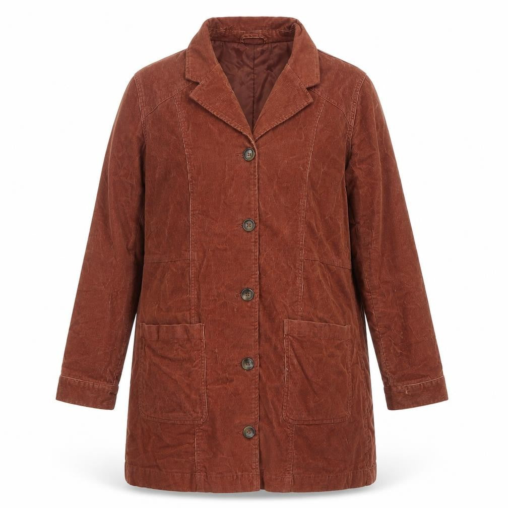 RVCA Women’s Brown Corduroy Overcoat Size 12 Button Long Jacket