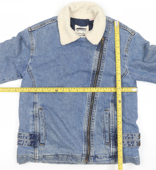Zara Girls Blue Denim Shearling Lined Biker Jacket 9-10 Years