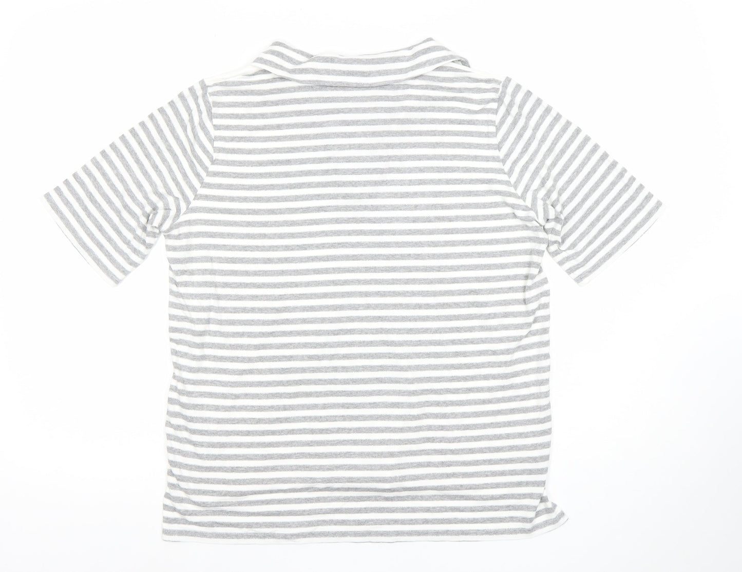 Frank Walder Womens Grey Striped Studded V-Neck T-Shirt Size 14