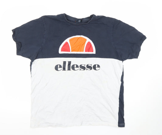 Ellesse Men's Blue XL Colourblock Logo Crew Neck T-Shirt