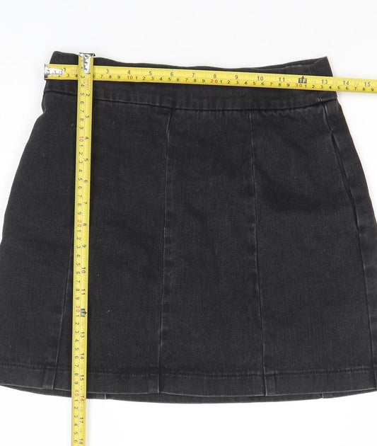 Topshop Women’s Black Denim A-Line Mini Skirt Size 8 Zip Detail