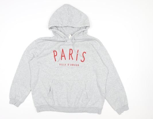 H&M L.O.G.G Women Grey Paris Print Pullover Hoodie Size M