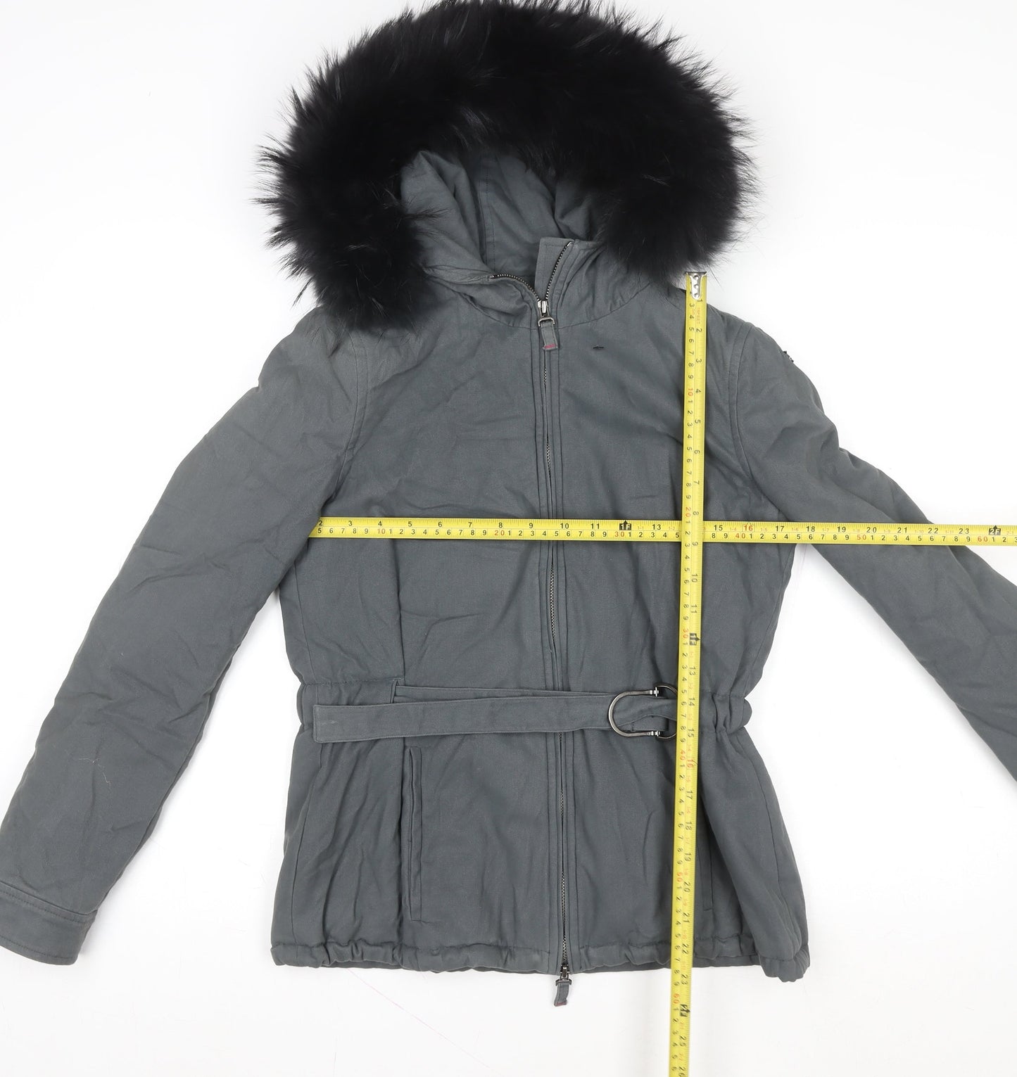 Harmont & Blaine Womens Grey Cotton Belted Parka Jacket Size 12