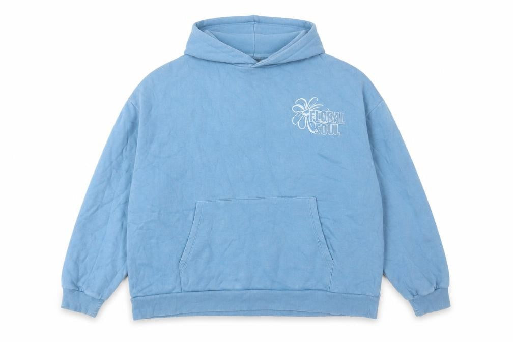 Pull & Bear Men’s Blue XL Pullover Floral Soul Graphic Hoodie