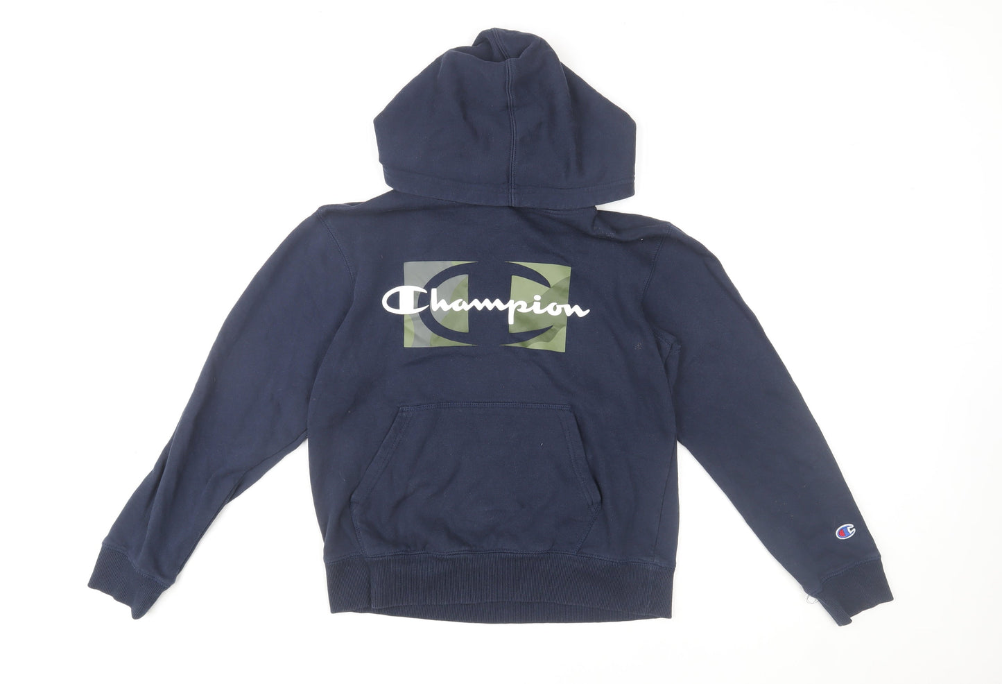Champion Boys Navy Pullover Hoodie L Logo Print Cotton Blend Sweatshirt