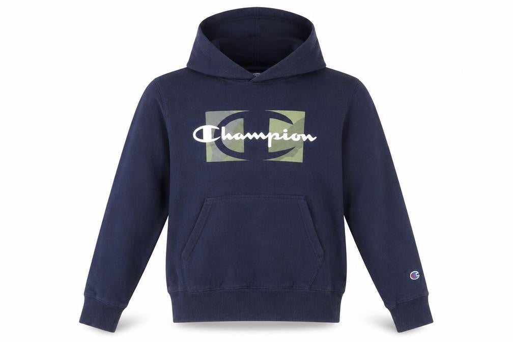 Champion Boys Navy Pullover Hoodie L Logo Print Cotton Blend Sweatshirt