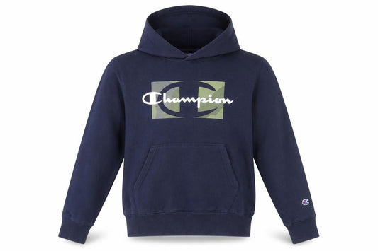 Champion Boys Navy Pullover Hoodie L Logo Print Cotton Blend Sweatshirt