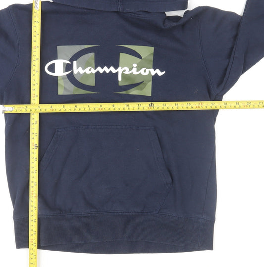 Champion Boys Navy Pullover Hoodie L Logo Print Cotton Blend Sweatshirt