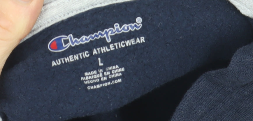 Champion Boys Navy Pullover Hoodie L Logo Print Cotton Blend Sweatshirt