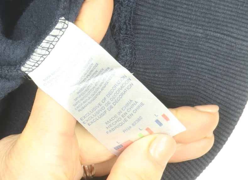 Champion Boys Navy Pullover Hoodie L Logo Print Cotton Blend Sweatshirt