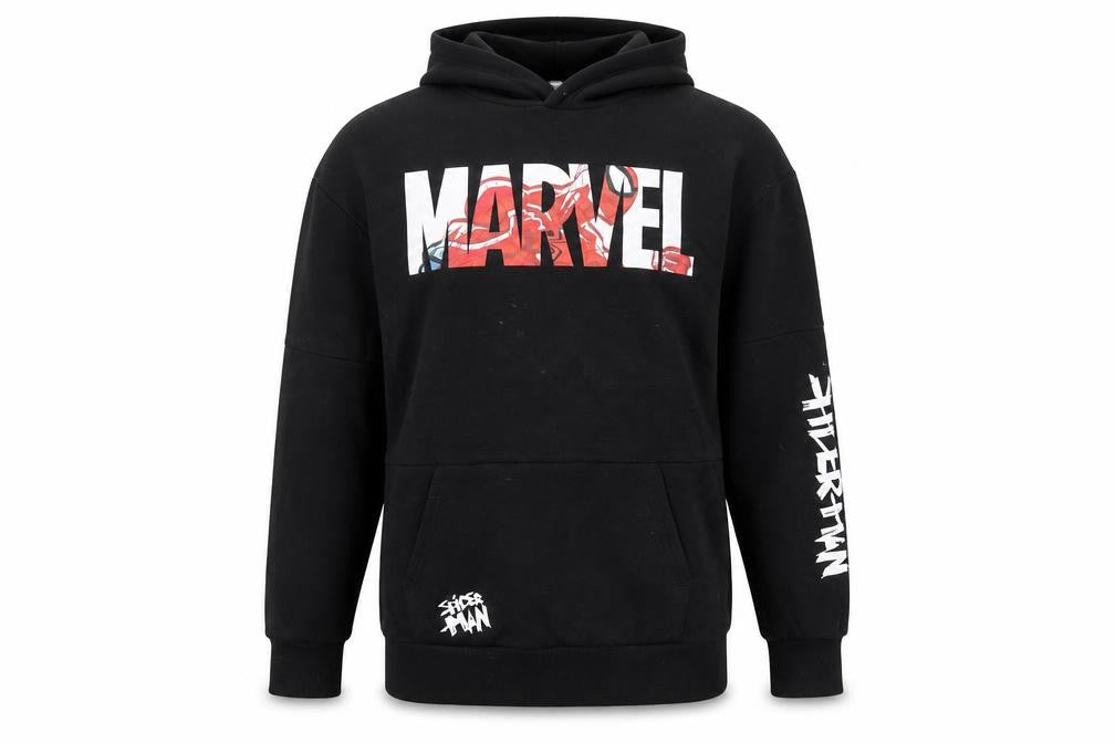Marvel Spider-Man Boys Black Hoodie 14-15 Years Pullover Graphic Cotton Blend