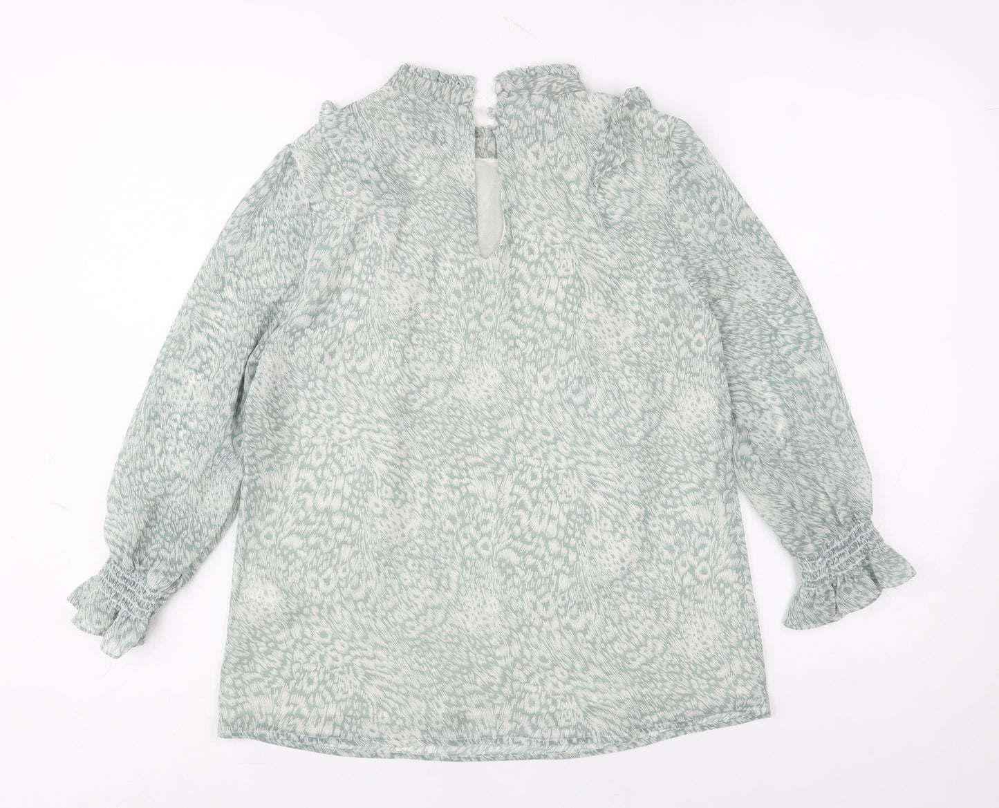Oasis Women's Green Floral Ruffle Tunic Blouse Size 8