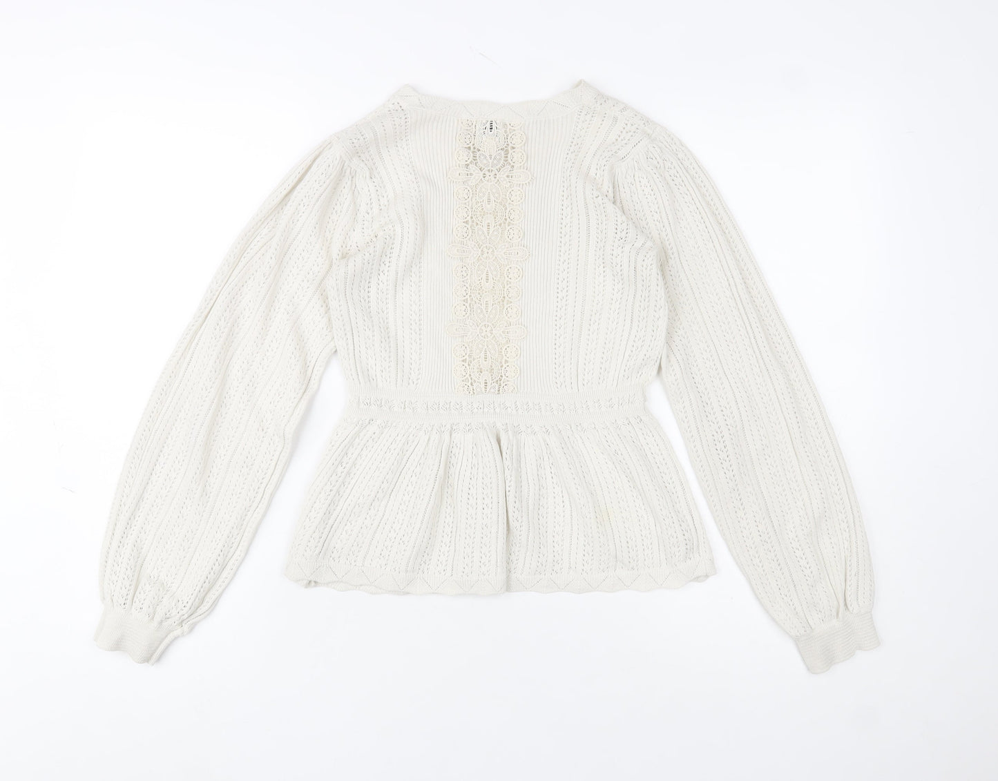 River Island Women’s Ivory Crochet Knit Jumper Size 8