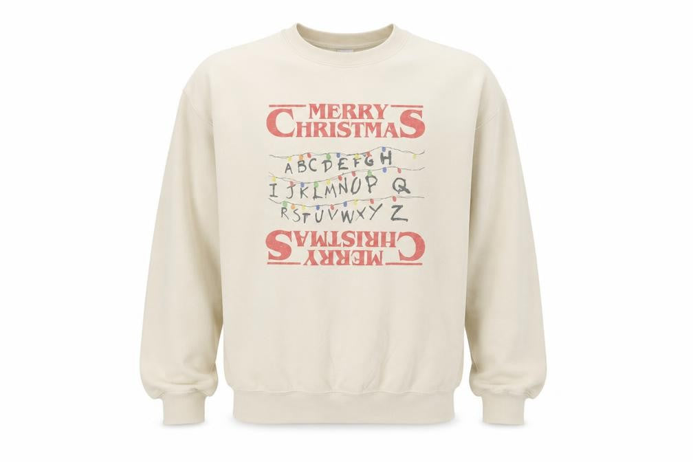 Gildan Mens Beige Merry Christmas Graphic Pullover Sweatshirt M
