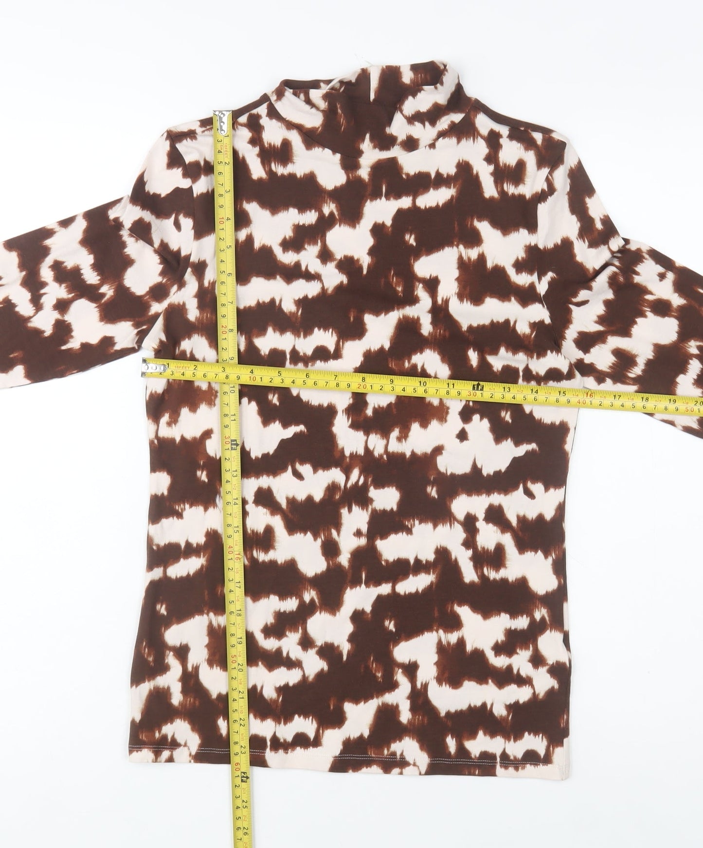 Marks and Spencer Women Brown Animal Print Cotton Roll Neck Top Size 10