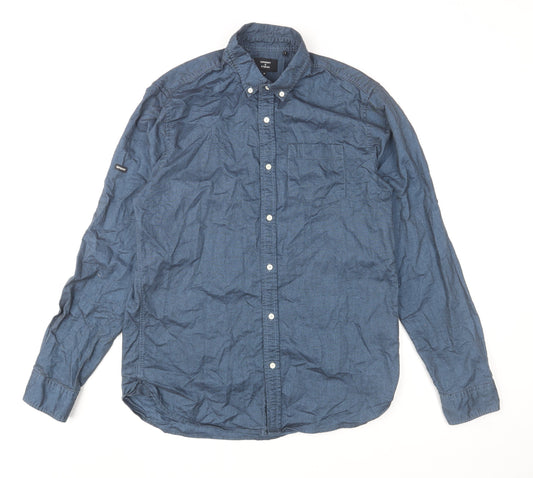 Superdry Studios Men's Blue Cotton Button-Up Shirt Size M Regular Fit