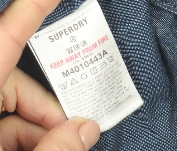 Superdry Studios Men's Blue Cotton Button-Up Shirt Size M Regular Fit