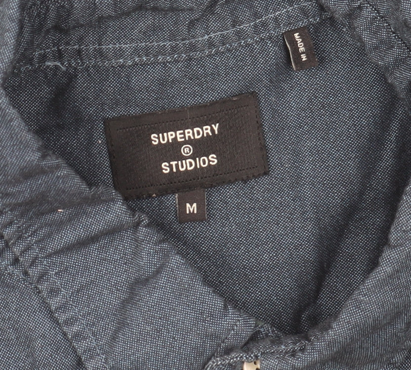Superdry Studios Men's Blue Cotton Button-Up Shirt Size M Regular Fit