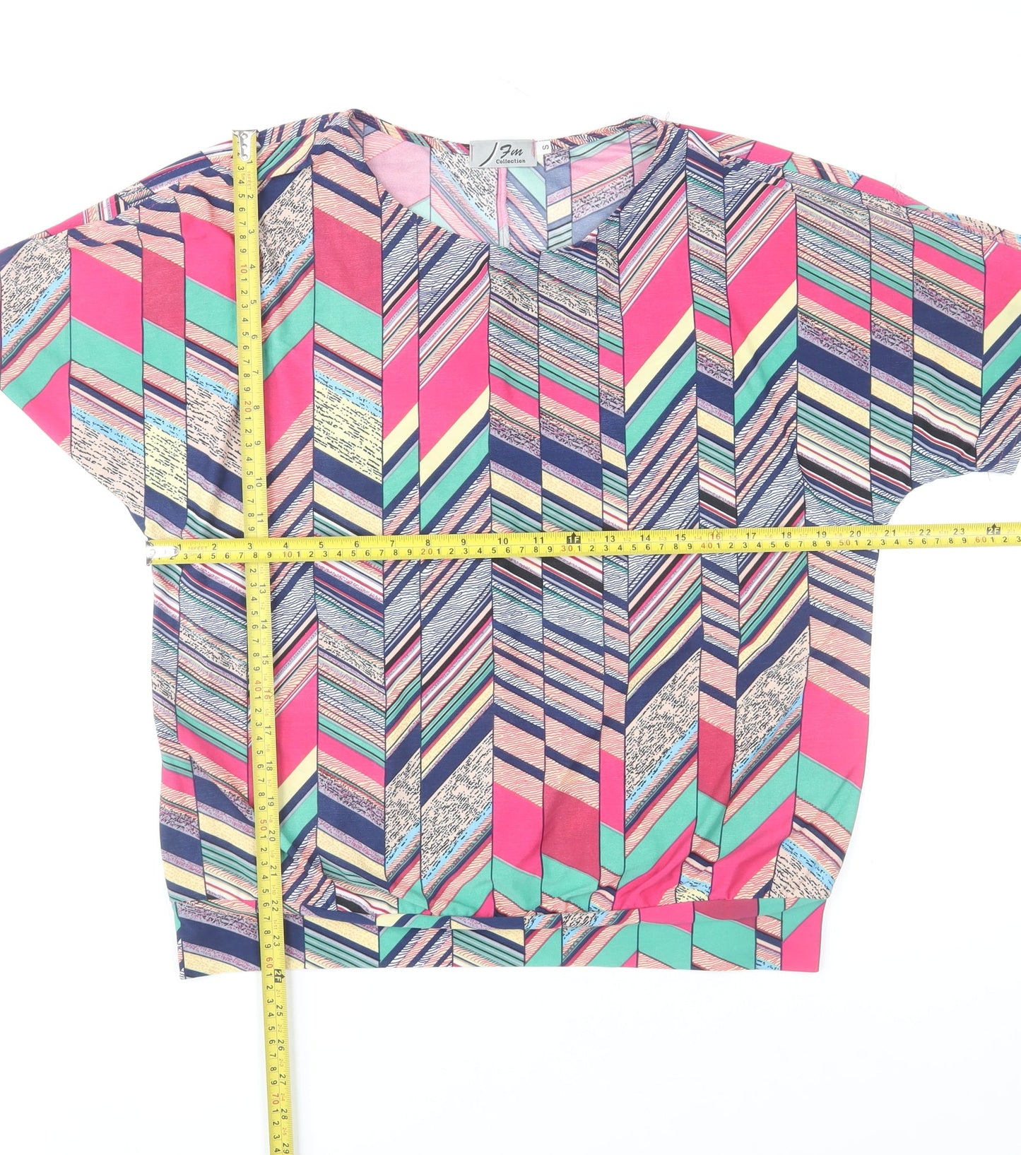 Fun Collection Women's Multicoloured Geometric Short Sleeve Tunic Top Size S
