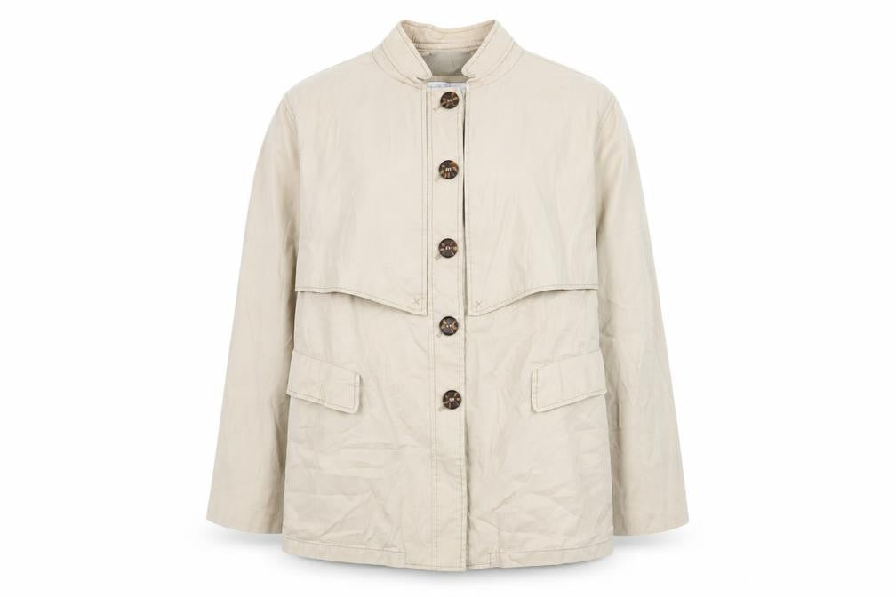 Elisabeth Womens Beige Cotton Blend Button Up Mid-Length Jacket XL