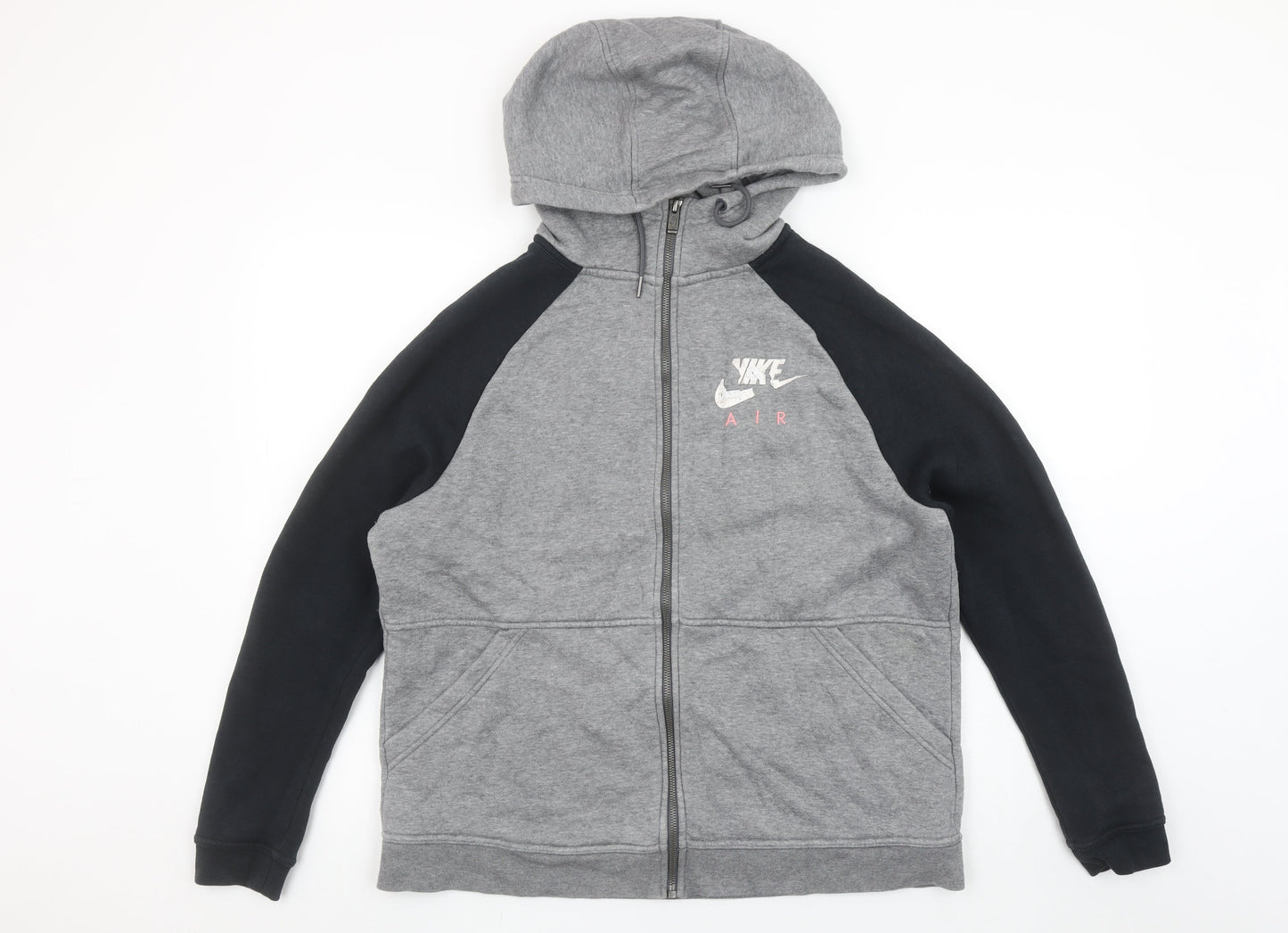 Nike Air Men Grey & Black Full Zip Hoodie L Fleece Sportswear