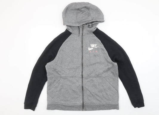 Nike Air Men Grey & Black Full Zip Hoodie L Fleece Sportswear