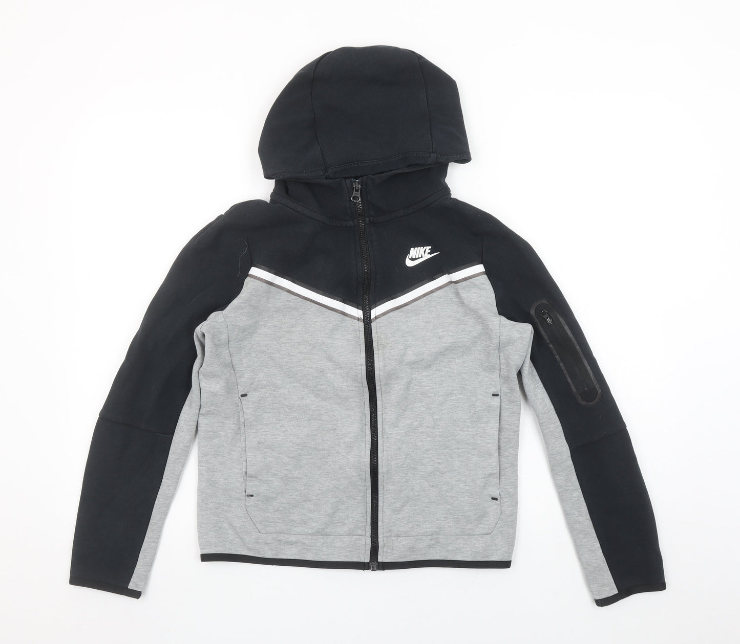 Nike Boys Black Grey Full Zip Hoodie L 147-158cm Cotton Blend