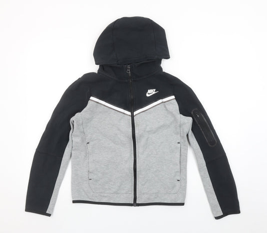 Nike Boys Black Grey Full Zip Hoodie L 147-158cm Cotton Blend