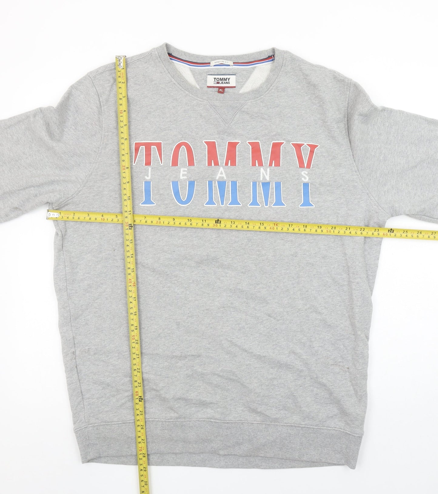 Mens UK XL Regular Tommy Jeans Grey Pullover Sweatshirt