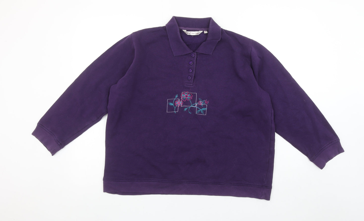 EWM Pure Classic Women's Purple Embroidered Henley Sweatshirt L 18-20