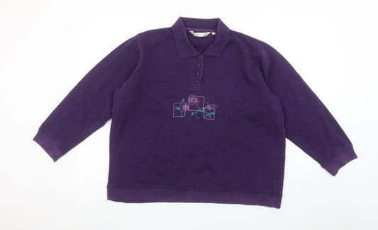 EWM Pure Classic Women's Purple Embroidered Henley Sweatshirt L 18-20