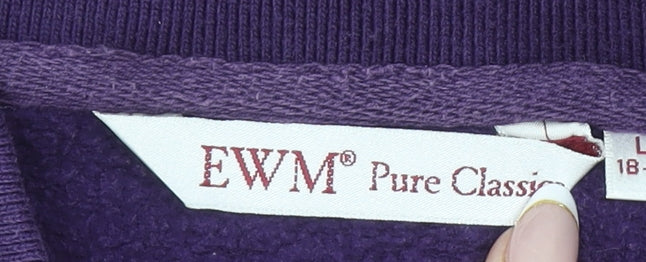 EWM Pure Classic Women's Purple Embroidered Henley Sweatshirt L 18-20