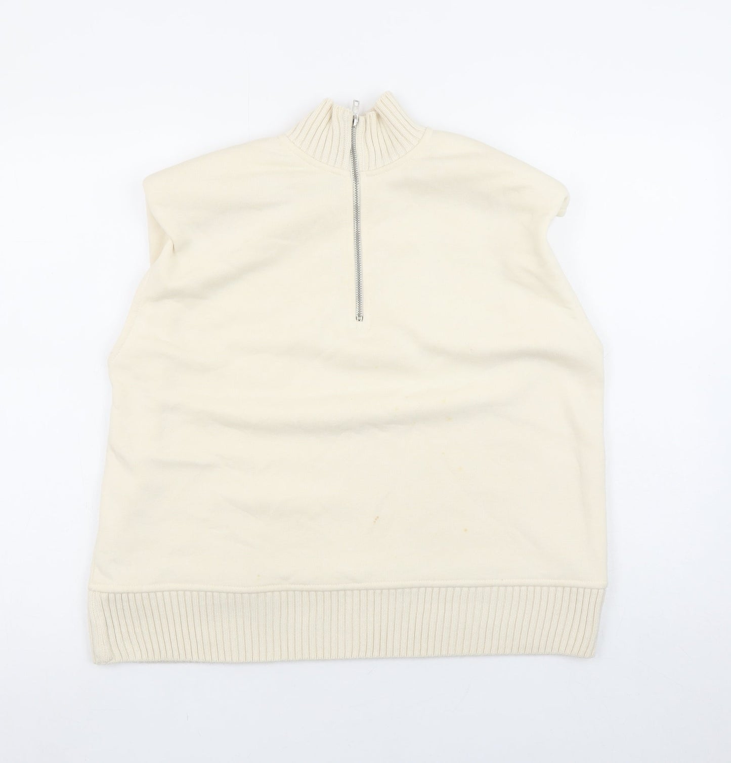 Zara Women Beige 1/2 Zip Sleeveless Sweatshirt Size S