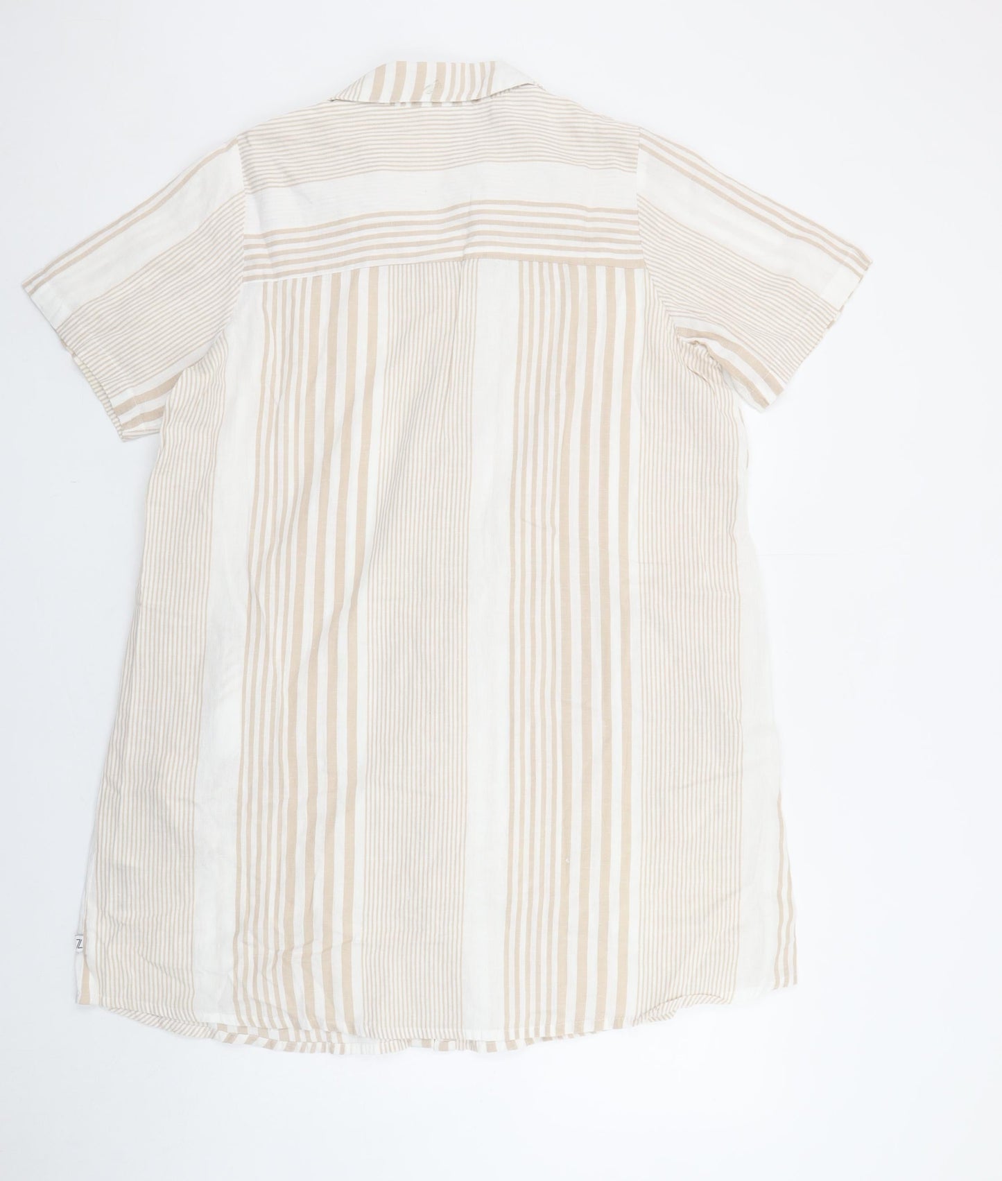 Zhenzi Women’s Beige Striped Shirt Dress Short Sleeve S Cotton Linen