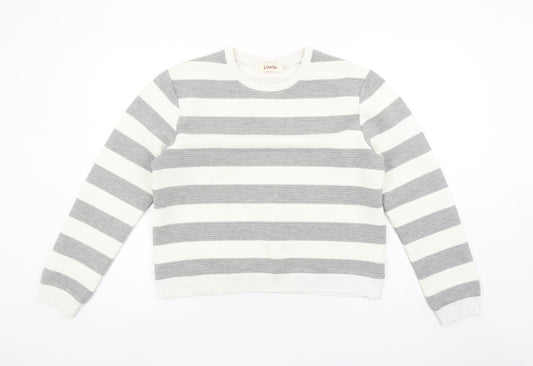 Louche Womens Grey White Striped Pullover Sweatshirt Size 14